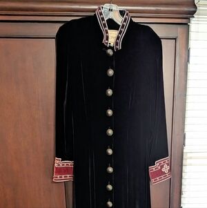 Elegant Black Velvet Dress with Red Accents